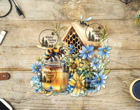UVDTF Blue Daisies and Bees