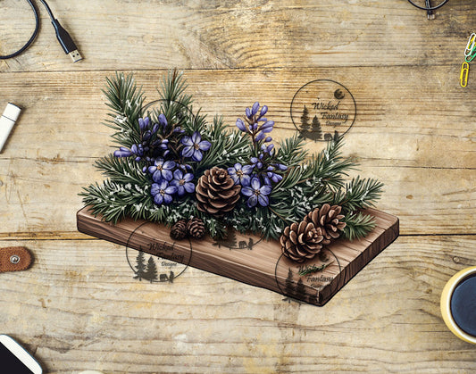 UVDTF Pine Branches and Periwinkle Flowers