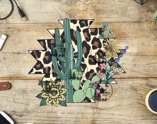 UVDTF  Cactus and Leopard Print Aztec with Flowers
