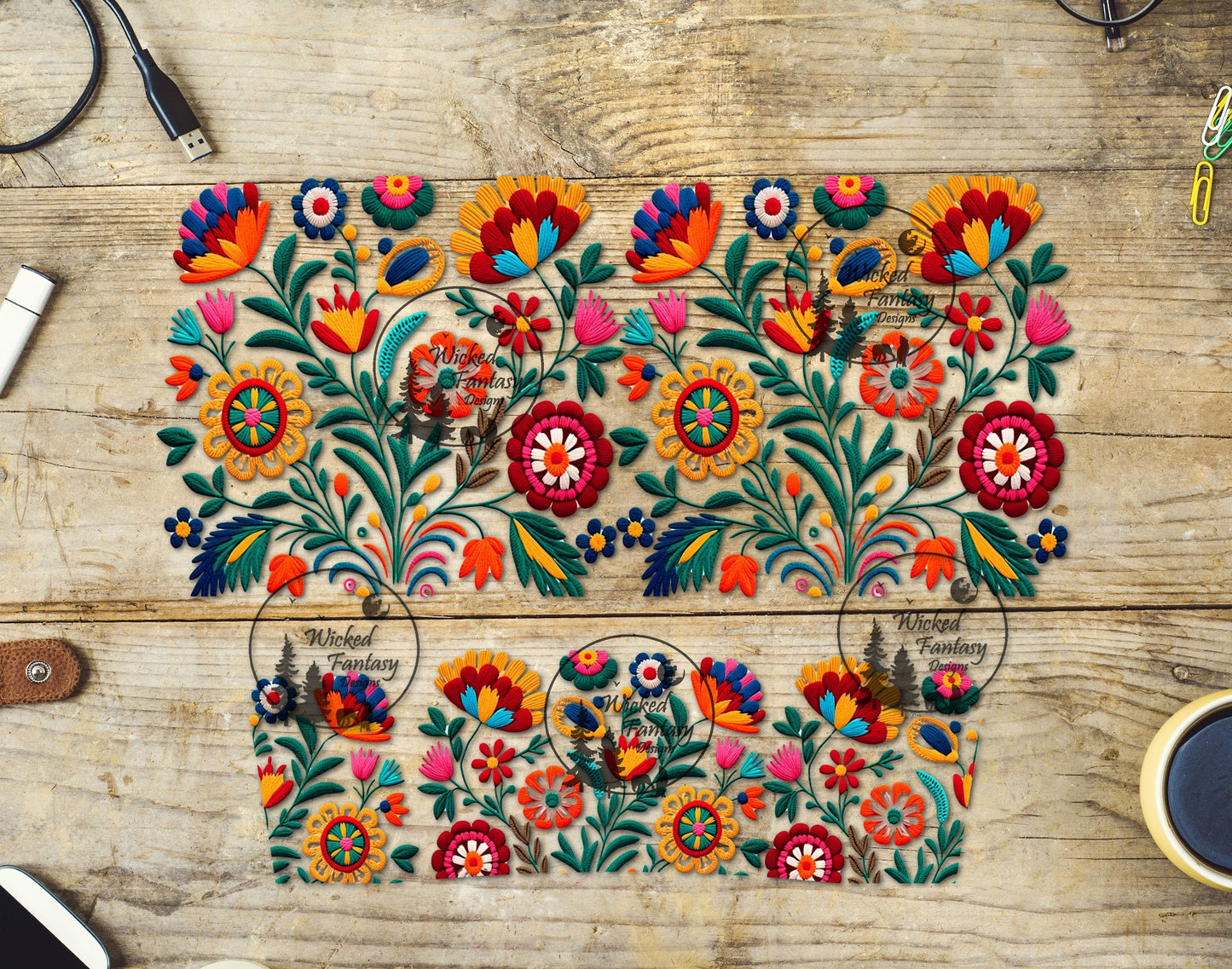 UVDTF Embroidered Floral 16oz 40oz Element Multiple Sizes