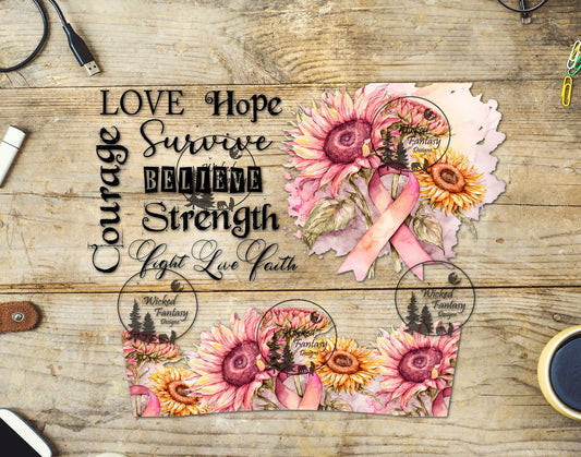 UVDTF Courage Hope Survive Cancer 16oz 40oz Element Multiple Sizes