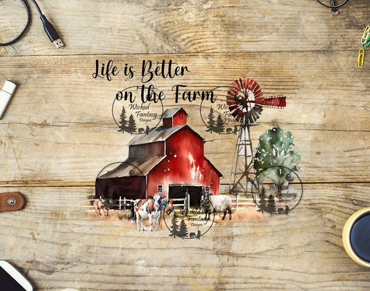 UVDTF Life is Better on the Farm Red Barn and Windmill