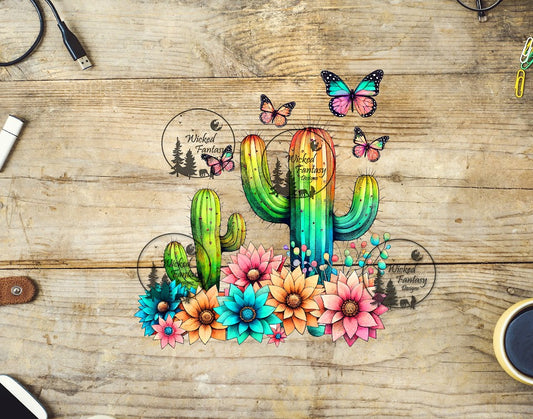 UVDTF Colorful Cactus and Butterflies