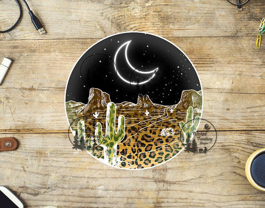 UVDTF Leopard Print Desert Scene with Crescent Moon