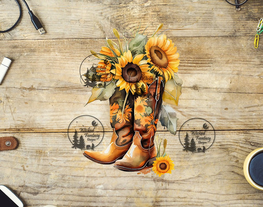UVDTF Sunflower Cowgirl Boots