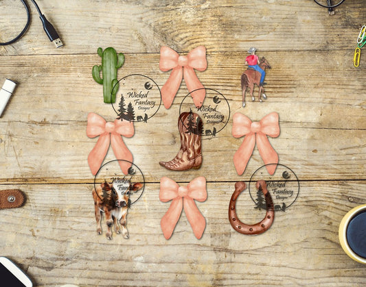 UVDTF Cowboy Horseshoe Calf and Coral Bows 6x7"