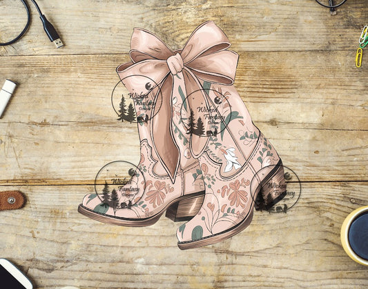 UVDTF Coral Cowgirl Boots and Bow
