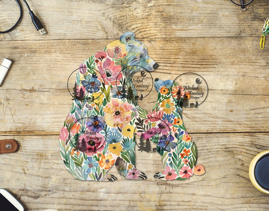 UVDTF Floral Bear with Cub