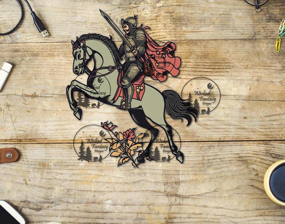 UVDTF Knight in Armor Riding Rearing Horse