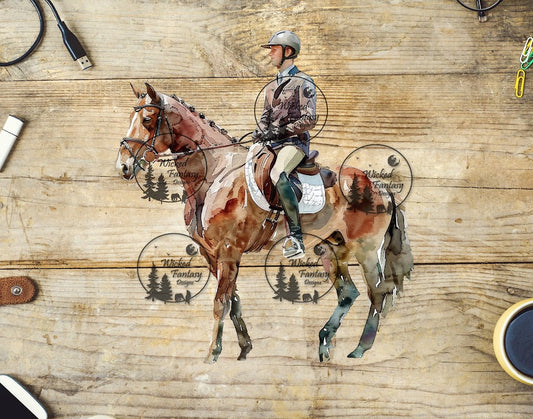 UVDTF Man Riding Bay Horse in English Tack