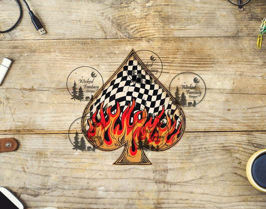 UVDTF Checkered Spade with Flames