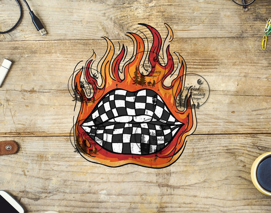 UVDTF Checkered Lips and Flames
