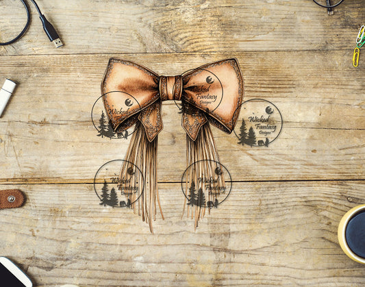 UVDTF Faux Leather Bow with Fringe