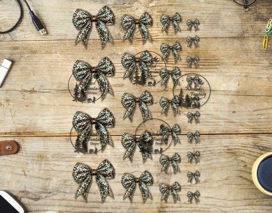 UVDTF Teal and Beige Leopard Print Bow Elements 6"x7"