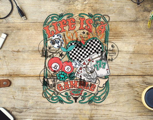 UVDTF Life is a Gamble Turquoise Conchos Checkered Heart Cherries