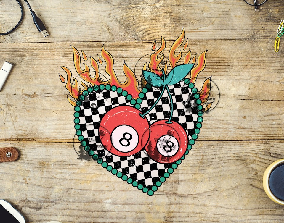UVDTF Checkered Heart with Cherries