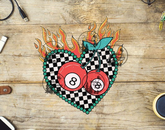 UVDTF Checkered Heart with Cherries