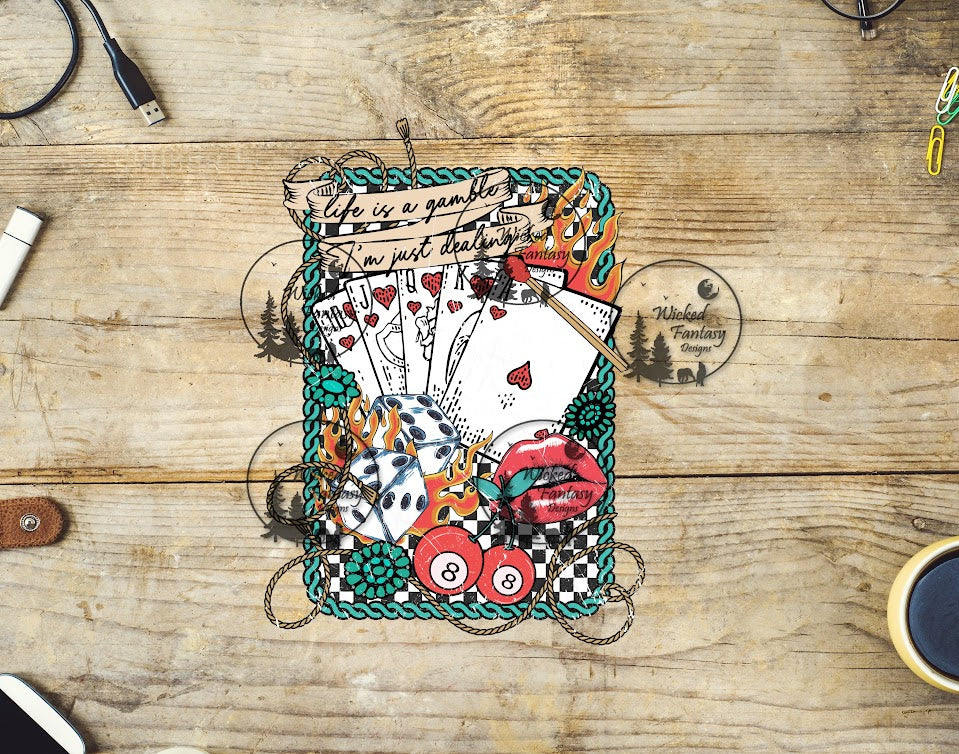 UVDTF Life is a Gamble I'm Just Dealing Cherries and Checkerboard