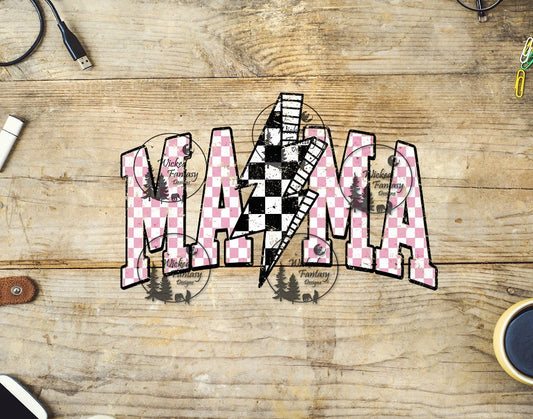 UVDTF Pink Checkered Mama with Lightning Bolt