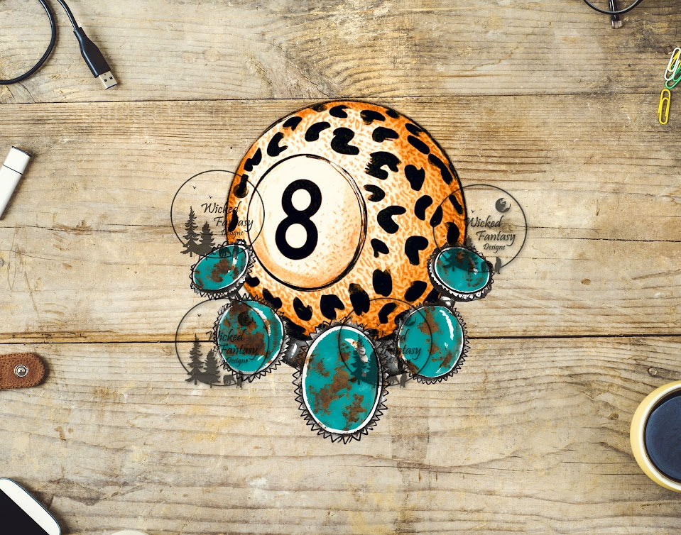 UVDTF Leopard Eight Ball with Turquoise Conchos