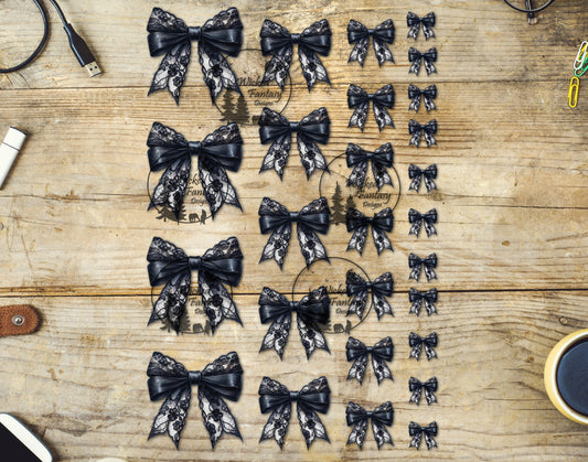 UVDTF Black Lace Bow Elements 7"x9"