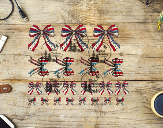 UVDTF Vintage Patriotic Bow Elements 7"x9"