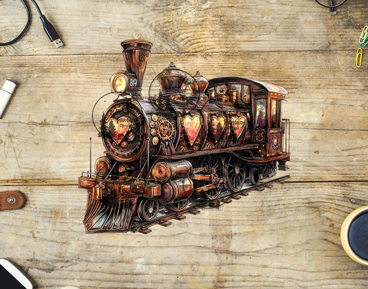 UVDTF Steampunk Train with Hearts
