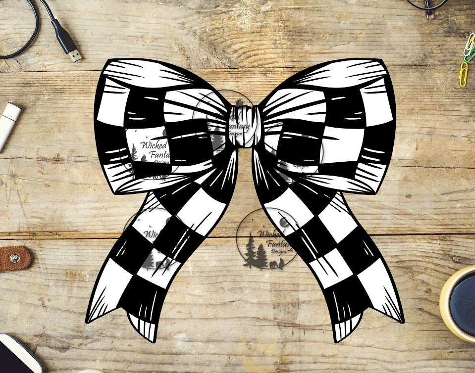 UVDTF Black and White Checkered Bow