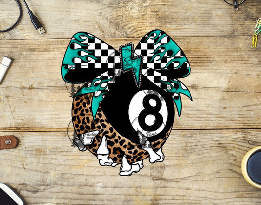 UVDTF Eight Ball with Leopard Print and Bow