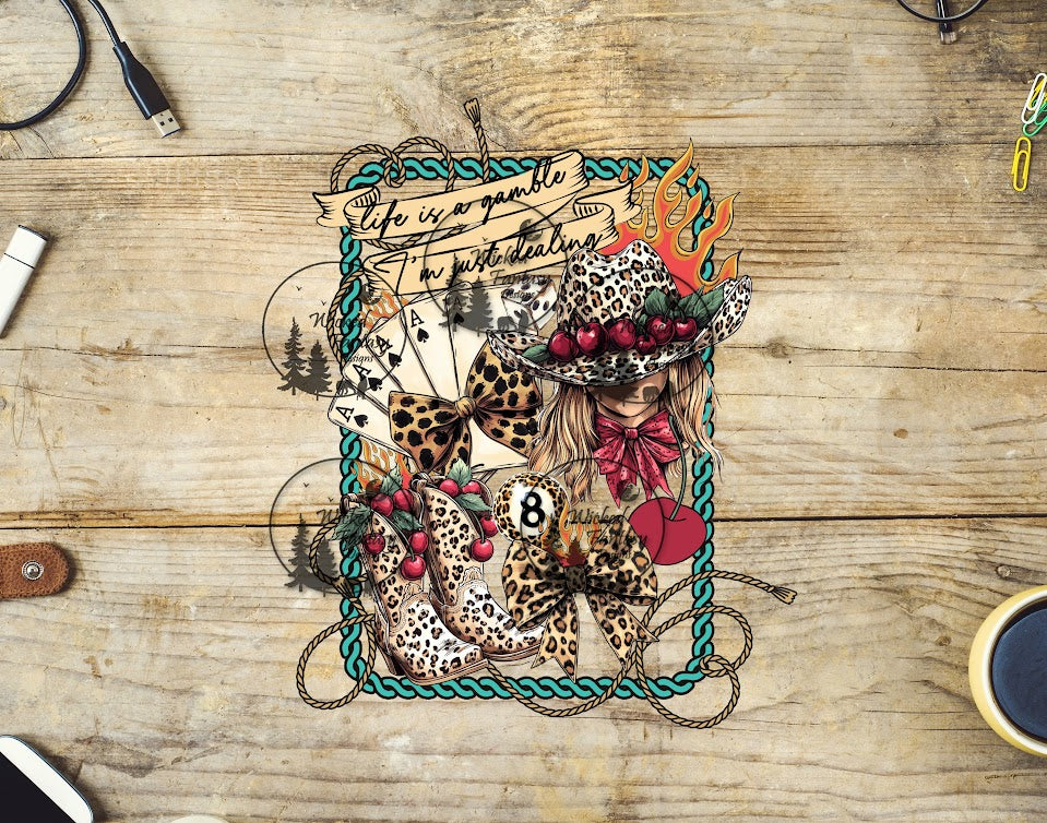 UVDTF Life is a Gamble I'm Just Dealing Cherries and Leopard Print