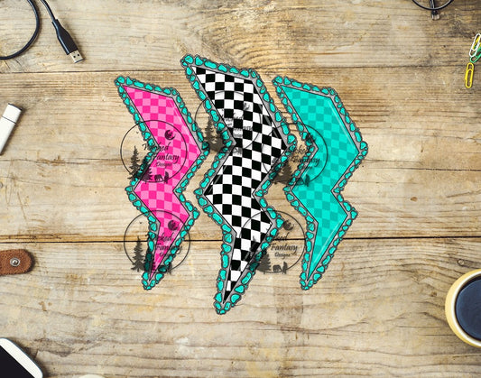 UVDTF Checkerboard and Turquoise Lightning Bolts
