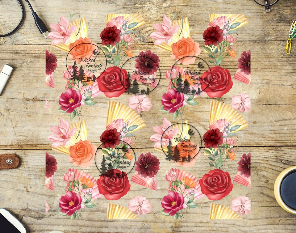 UVDTF Roses and Fans 20oz 30oz 10"x10" Element