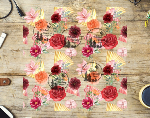 UVDTF Roses and Fans 20oz 30oz 10"x10" Element