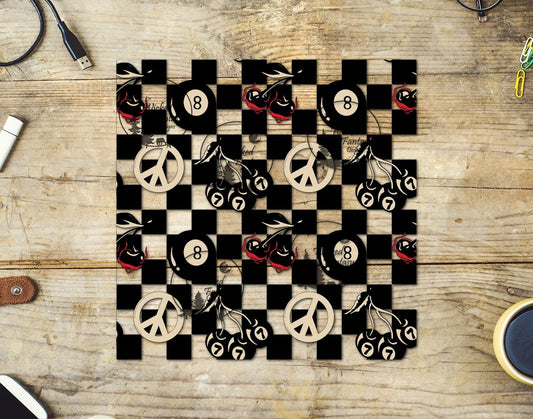 UVDTF Lucky 8s Cherries and Checkerboard 20oz 30oz 10"x10" Element