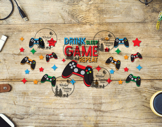 UVDTF Drink Sleep Game Repeat 16oz 40oz