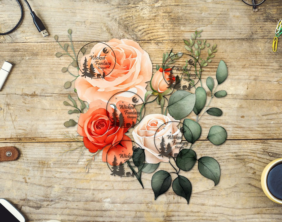UVDTF Orange and Cream Roses