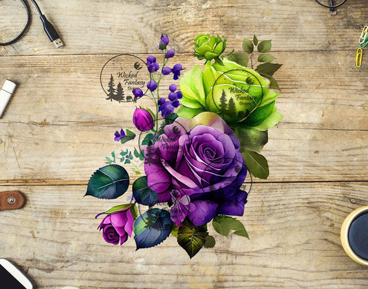 UVDTF Purple and Lime Green Flower Arrangement