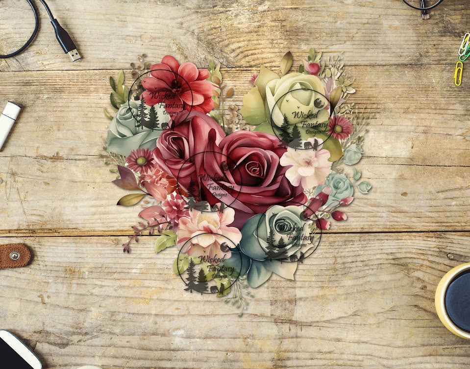 UVDTF Red and Light Green Floral Arrangement