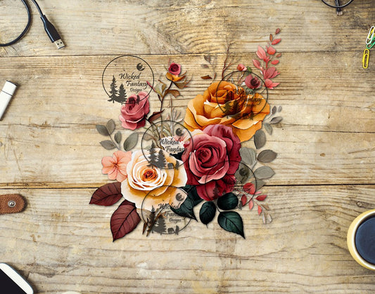 UVDTF Blush and Goldenrod Floral Arrangement