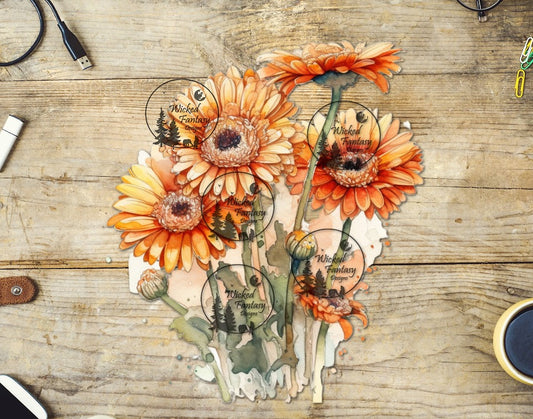 UVDTF Orange Gerbera Daisies