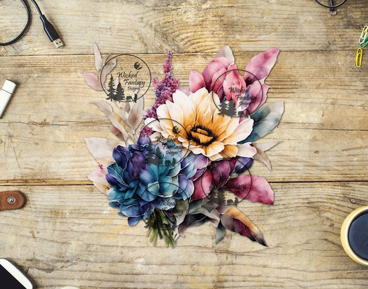 UVDTF Blush Cream and Indigo Flower Arrangement