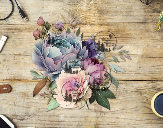 UVDTF Cream Sage and Violet Floral Arrangement