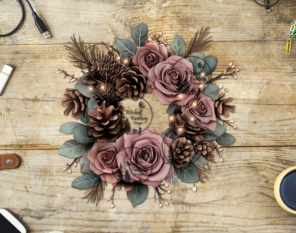 UVDTF Dusty Rose Floral Wreath