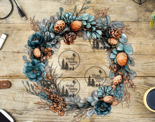 UVDTF Dark Teal Floral Wreath