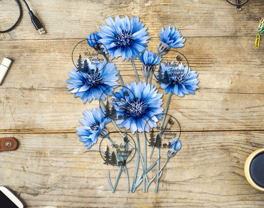 UVDTF Cornflower Floral Arrangement