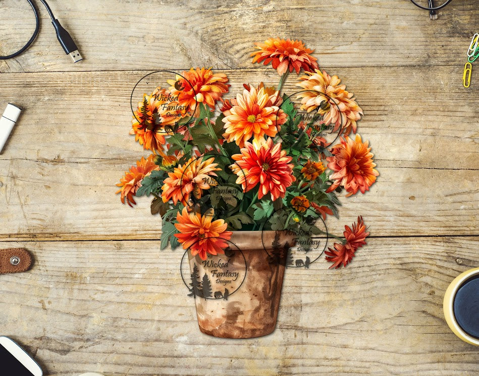 UVDTF Orange Flowers in Terra Cotta Pot
