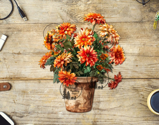 UVDTF Orange Flowers in Terra Cotta Pot