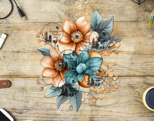 UVDTF Rust and Sage Floral Arrangement
