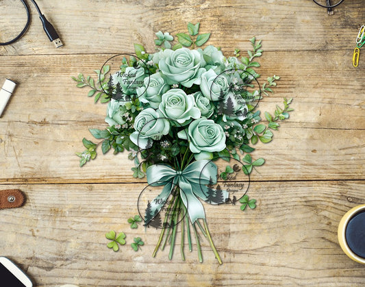 UVDTF Light Green Rose Bouquet