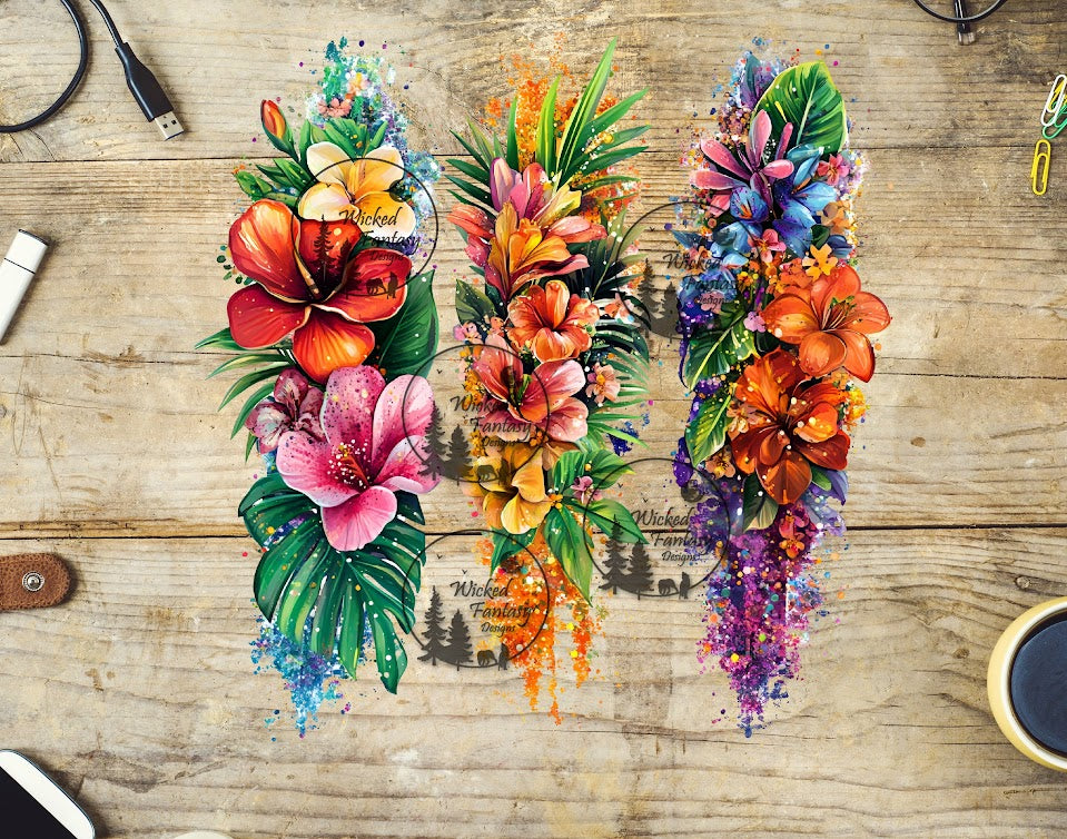 UVDTF Sparkling Tropical Flower Brushstrokes Pink and Orange